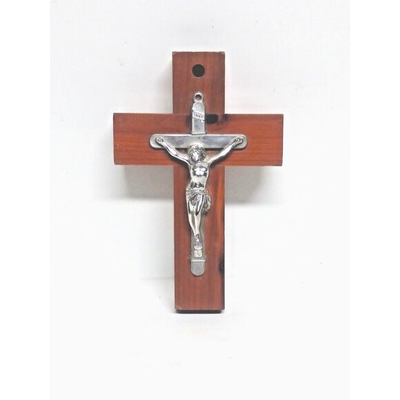 Handmade Wall Cross Wood w/silver Crucifix Home Wall Decor religious Catholic - Picture 2 of 10